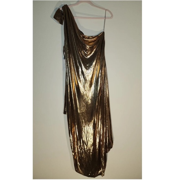 Unique Vintage Bronze One-Shoulder Dress - Picture 6 of 12